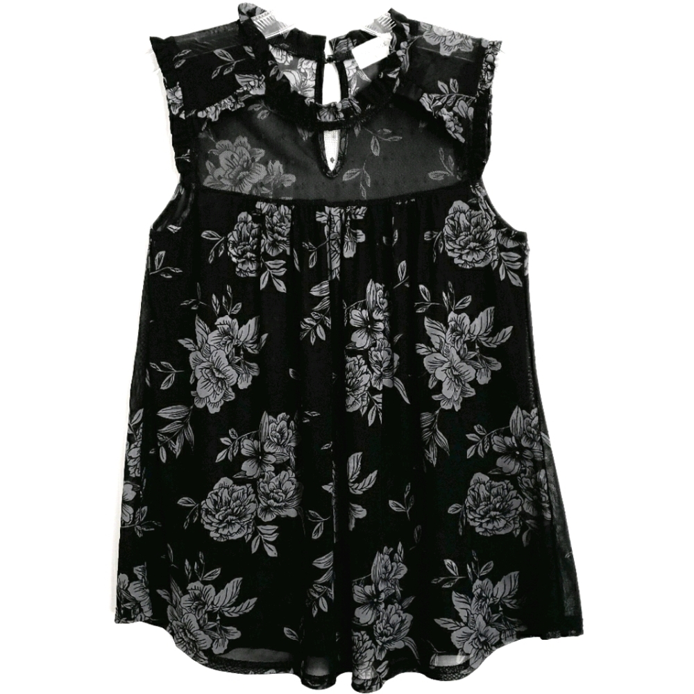 Ivy Rose Black Floral Sleeveless Top Ruffled Top